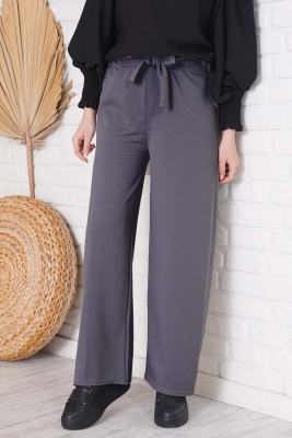 Bel Bağcıklı Bol Paça Füme Pantolon - Pantolon