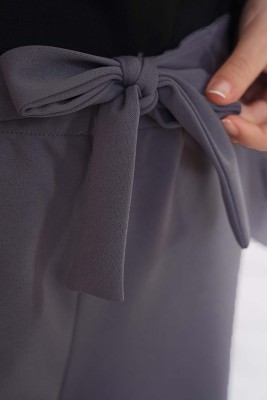 Bel Bağcıklı Bol Paça Füme Pantolon - Pantolon