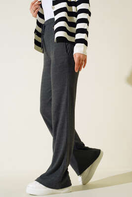 Bel Bağcıklı Bol Paça Pantolon Antrasit - Pantolon