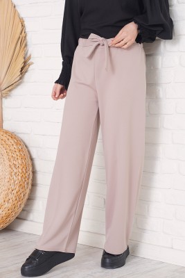 Bel Bağcıklı Bol Paça Taş Pantolon - Pantolon