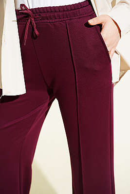 Bel Bağcıklı Çımalı Pantolon Mürdüm - Pantolon