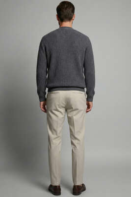 Bel Bağcıklı Dar Paça Erkek Pantolon Bej - Erkek Pantolon