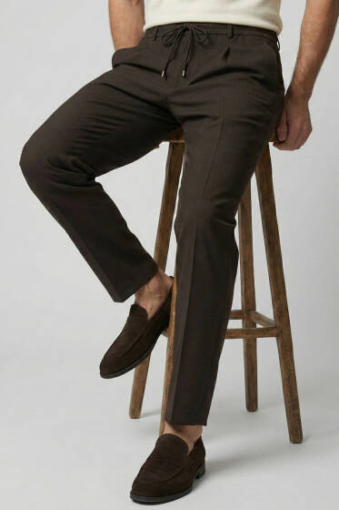 Bel Bağcıklı Dar Paça Erkek Pantolon Kahve - Erkek Pantolon