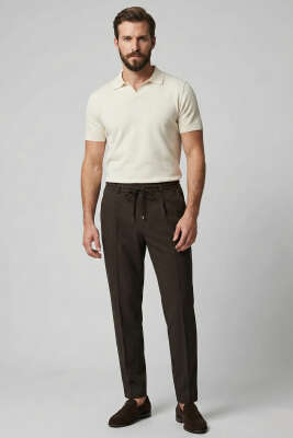 Bel Bağcıklı Dar Paça Erkek Pantolon Kahve - Erkek Pantolon