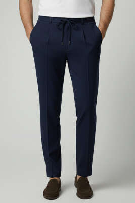 Bel Bağcıklı Dar Paça Erkek Pantolon Lacivert 