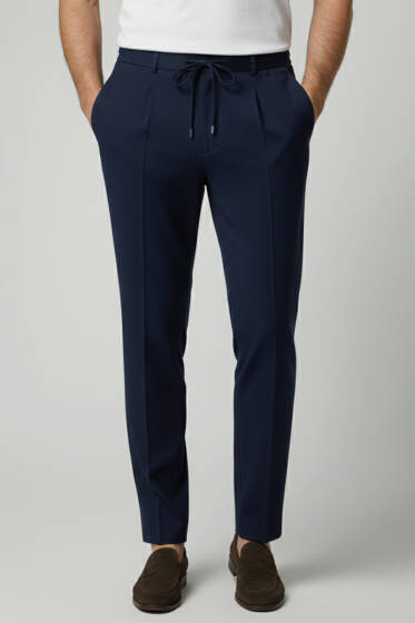 Bel Bağcıklı Dar Paça Erkek Pantolon Lacivert - Erkek Pantolon