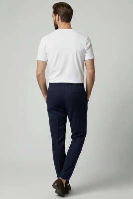 Bel Bağcıklı Dar Paça Erkek Pantolon Lacivert - Erkek Pantolon