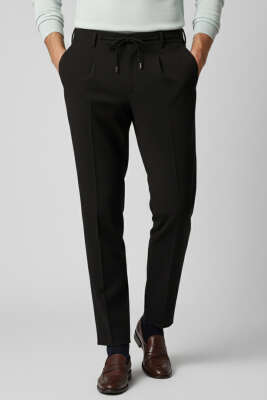 Bel Bağcıklı Dar Paça Erkek Pantolon Siyah 