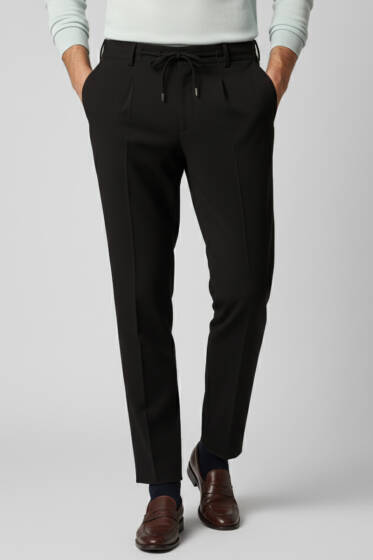 Bel Bağcıklı Dar Paça Erkek Pantolon Siyah - Erkek Pantolon