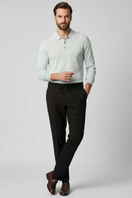 Bel Bağcıklı Dar Paça Erkek Pantolon Siyah - Erkek Pantolon