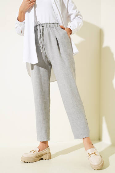 Bel Bağcıklı Havuç Pantolon Gri - Pantolon