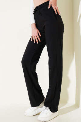 Bel Bağcıklı Kaşkorse Palazzo Pantolon Siyah - Kadın Giyim Modelleri