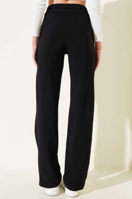 Bel Bağcıklı Kaşkorse Palazzo Pantolon Siyah - Kadın Giyim Modelleri