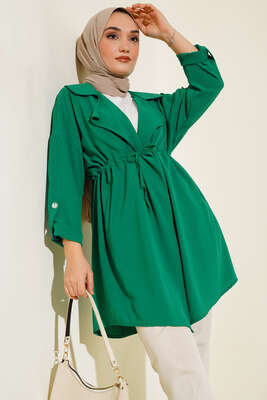 Bel Bağcıklı Kruvaze Yaka Kap Zümrüt Yeşili 