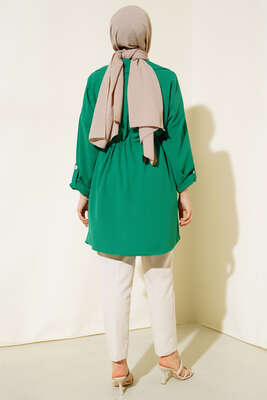 Bel Bağcıklı Kruvaze Yaka Kap Zümrüt Yeşili - Dış Giyim&Mont