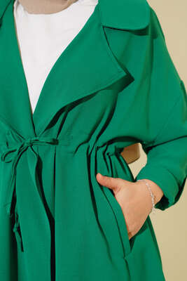 Bel Bağcıklı Kruvaze Yaka Kap Zümrüt Yeşili - Dış Giyim&Mont