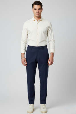 Bel Bağcıklı Lastikli Erkek Pantolon Lacivert - Erkek Pantolon