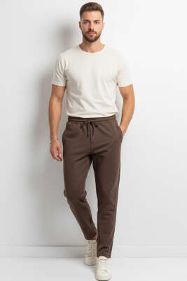 Bel Bağcıklı Likralı Eşofman Altı Kahve - Erkek Eşofman Alt