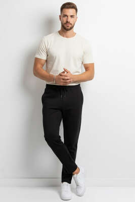 Bel Bağcıklı Likralı Eşofman Altı Siyah - Erkek Eşofman Alt