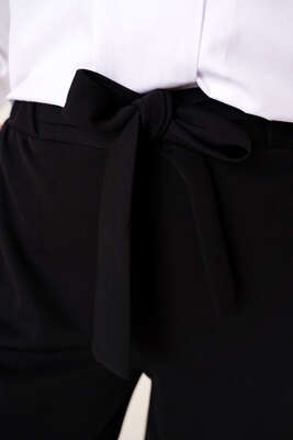 Bel Bağcıklı Rahat Bol Paça Siyah Pantolon - Thumbnail
