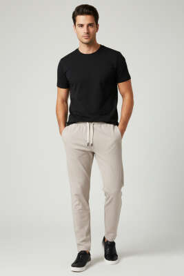 Bel Bağcıklı Salaş Erkek Pantolon Bej - Erkek Pantolon