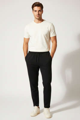 Bel Bağcıklı Salaş Erkek Pantolon Siyah - Erkek Pantolon