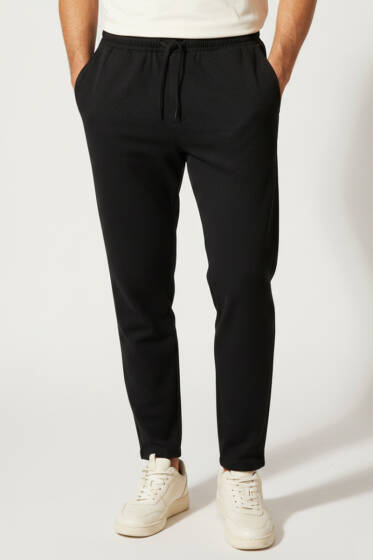 Bel Bağcıklı Salaş Erkek Pantolon Siyah - Erkek Pantolon