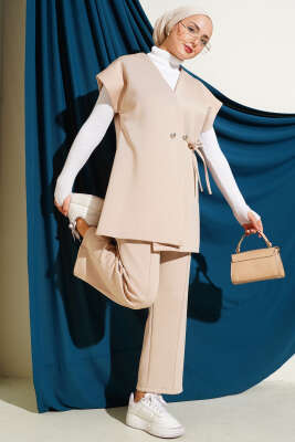 Bel Bağcıklı Scuba Yelekli İkili Takım Bej - TEGOE