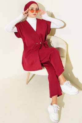 Bel Bağcıklı Scuba Yelekli İkili Takım Bordo - TEGOE