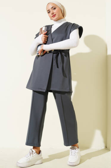 Bel Bağcıklı Scuba Yelekli İkili Takım Füme - İkili Takım