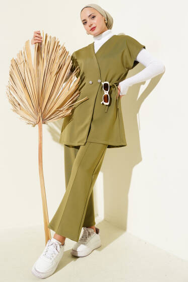 Bel Bağcıklı Scuba Yelekli İkili Takım Haki - İkili Takım