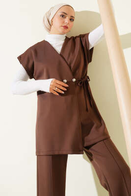 Bel Bağcıklı Scuba Yelekli İkili Takım Kahve - İkili Takım