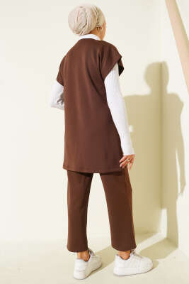 Bel Bağcıklı Scuba Yelekli İkili Takım Kahve - İkili Takım