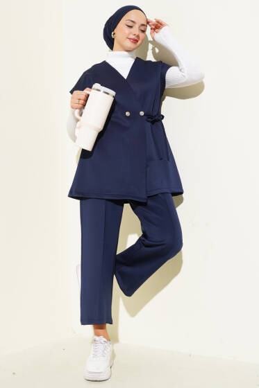 Bel Bağcıklı Scuba Yelekli İkili Takım Lacivert - İkili Takım