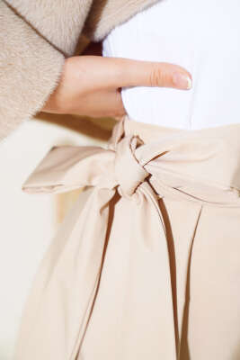 Bel Bağlamalı Çan Etek Bej - Uzun Etek