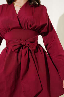 Bel Bağlamalı Kimono İkili Takım Bordo - İkili Takım