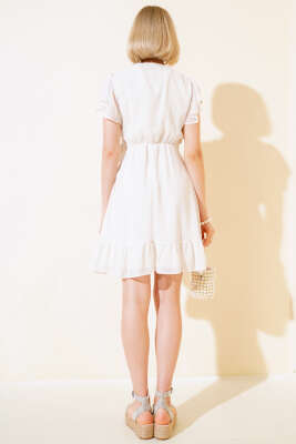 Bel Bağlamalı Kısa Kol Elbise Ekru - Kadın Giyim Modelleri