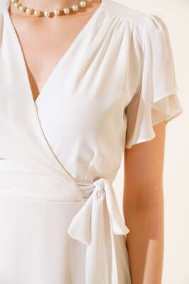 Bel Bağlamalı Kısa Kol Elbise Ekru - Kadın Giyim Modelleri