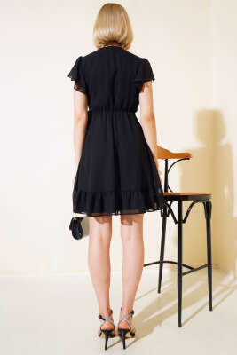 Bel Bağlamalı Kısa Kol Elbise Siyah - Kadın Giyim Modelleri