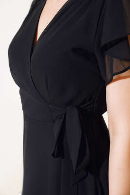 Bel Bağlamalı Kısa Kol Elbise Siyah - Kadın Giyim Modelleri