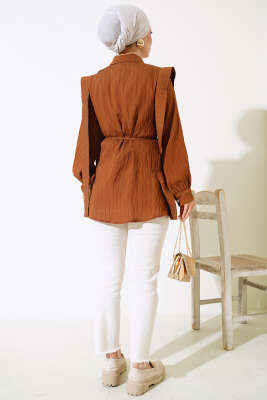 Bel Bağlamalı Omuz Pelerinli Gömlek Kestane - Gömlek