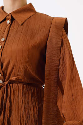 Bel Bağlamalı Omuz Pelerinli Gömlek Kestane - Gömlek