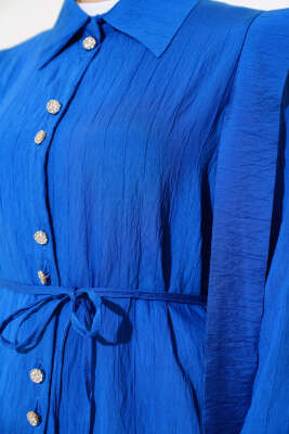 Bel Bağlamalı Omuz Pelerinli Gömlek Saks - Gömlek