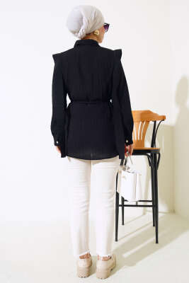 Bel Bağlamalı Omuz Pelerinli Gömlek Siyah - Gömlek