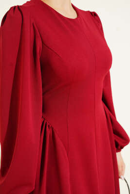Bel Büzgülü Bağlamalı Elbise Bordo - Elbise
