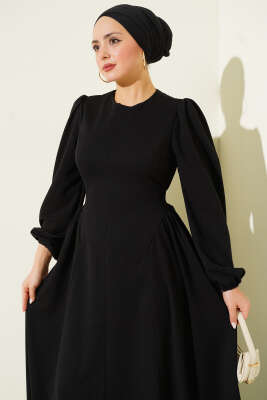 Bel Büzgülü Bağlamalı Elbise Siyah - Elbise