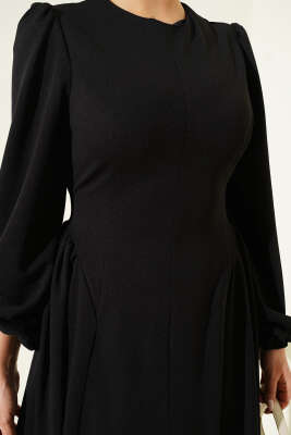 Bel Büzgülü Bağlamalı Elbise Siyah - Elbise