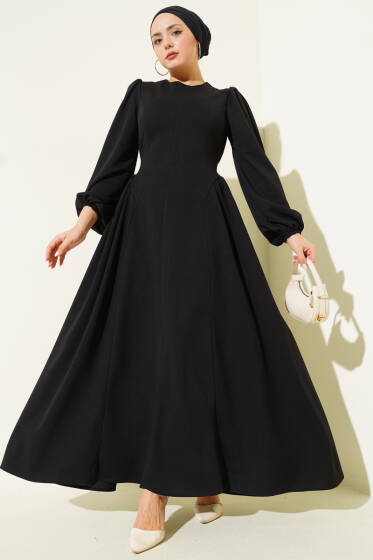 Bel Büzgülü Bağlamalı Elbise Siyah - Elbise