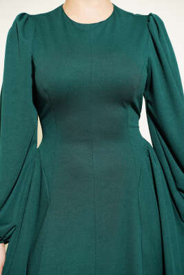 Bel Büzgülü Bağlamalı Elbise Zümrüt Yeşili - Elbise