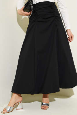 Bel Büzgülü Fermuarlı Etek Siyah - BEBE PLUS